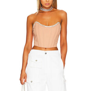 H:Ours 'Sandy' Tan Crystal Embellished Neckline Top Size XL